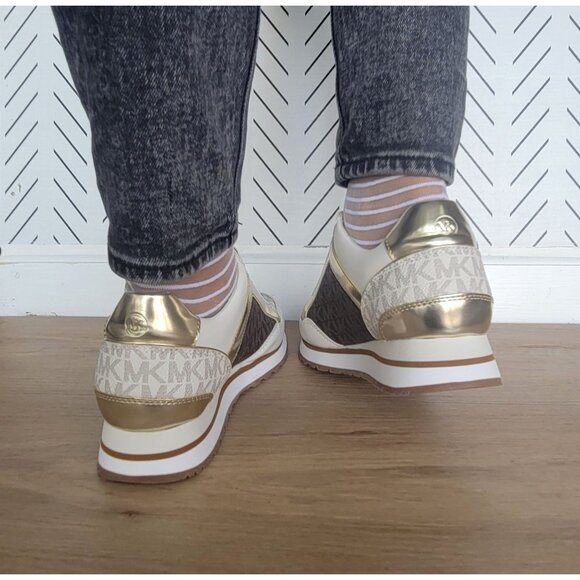 ❤️MK MADDY Womens Trainer Sneaker 7.5 Monogram Gold Brown Casual Lifestyle Shoes - Picture 5 of 11